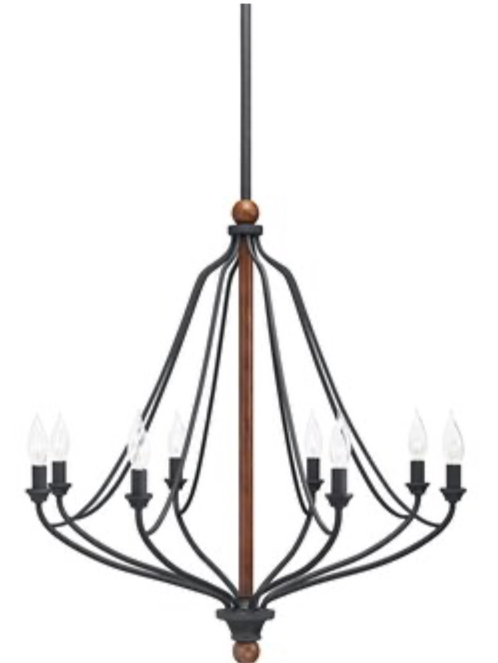 8-Light Black and Wood Chandelier Pendant Light
